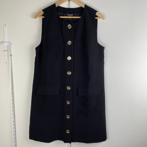 NWT J. Crew Button Front Shift Dress Size M Black Drapey Crepe - Picture 7 of 13